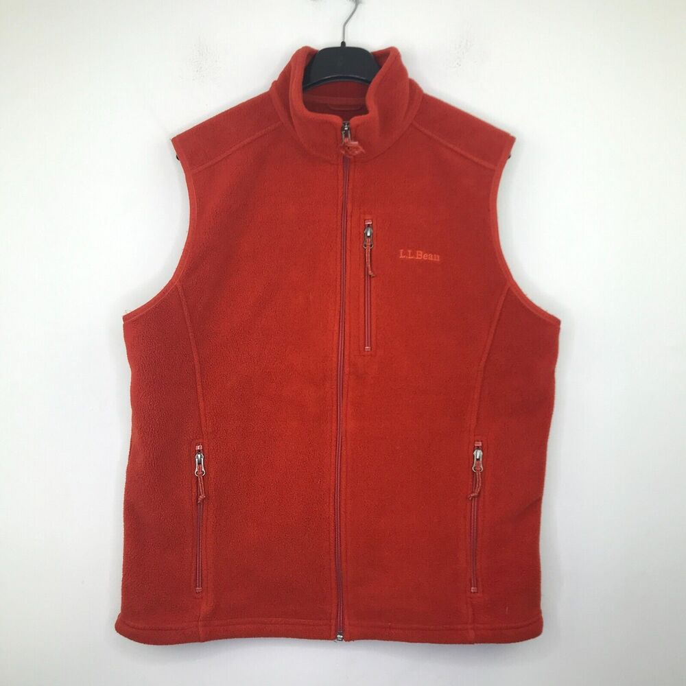 LL Bean Men's Medium Vest Orange Fleece Sleeveless High Neck Full Zip BN7